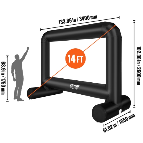 VEVOR Inflatable Movie Screen, 14 FT Inflatable Projector Screen for Outside with Blower and Carrying Bag, Front/Rear Projection, for Outdoor Parties