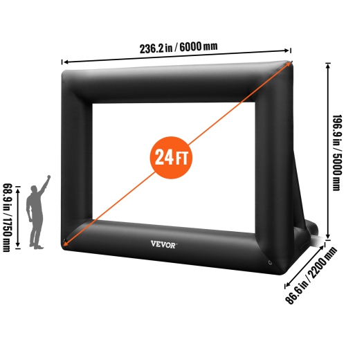 Écran de projection gonflable de 24 pi VEVOR pour l'extérieur avec souffleur d'air gonflable 360&nbsp;W Écran, supports de film extérieurs en tissu