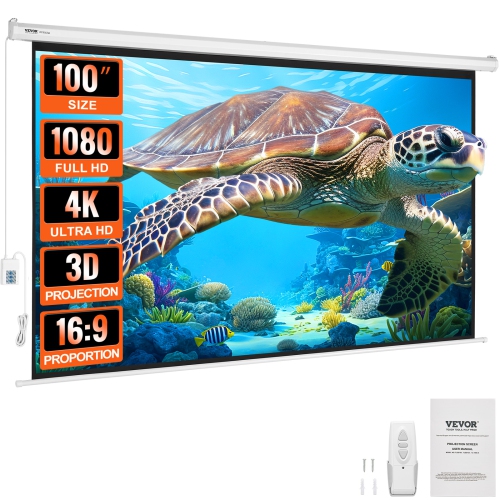 VEVOR Motorized Projector Screen 100 inch, 16:9 4K 1080 HD Automatic Projection Screen, Electric Projector Screen with