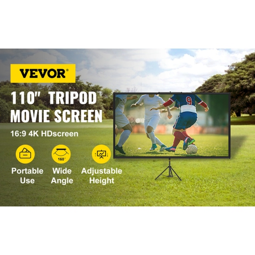 Écran de projection à trépied VEVOR avec support 110&nbsp;po pour écran de projection HD 16:9 4K Support d'écran portatif antifroissement à hauteur
