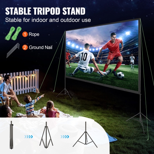 VEVOR Projector Screen with Stand, 150 inch 16:9 4K 1080 HD Outdoor Movie Screen with Stand, Wrinkle-Free Projection Screen me