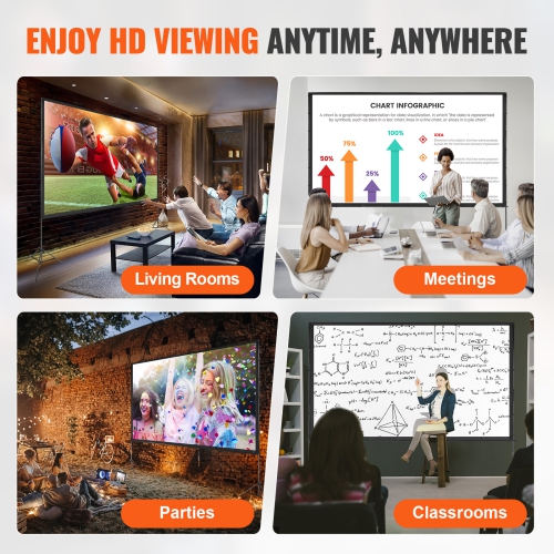 VEVOR Projector Screen with Stand, 150 inch 16:9 4K 1080 HD Outdoor Movie Screen with Stand, Wrinkle-Free Projection Screen me