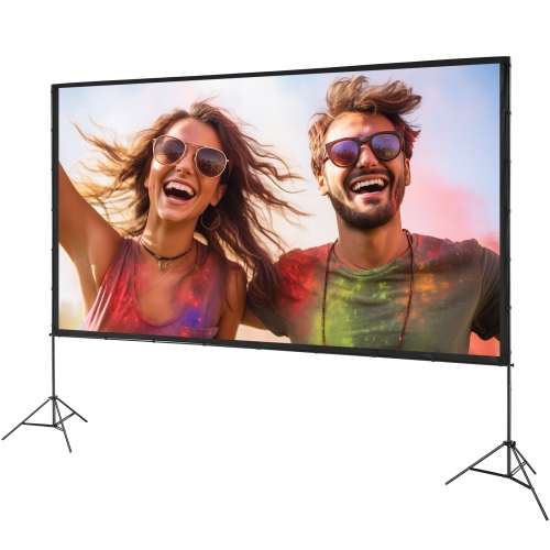 VEVOR Projector Screen with Stand, 150 inch 16:9 4K 1080 HD Outdoor Movie Screen with Stand, Wrinkle-Free Projection Screen me
