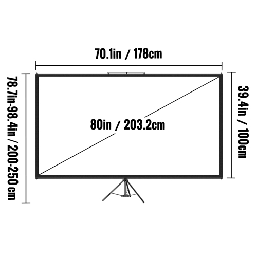 VEVOR Tripod Projector Screen with Stand 80 inch 16:9 4K HD Projection Screen Stand Wrinkle-Free Height Adjustable Portable Screen