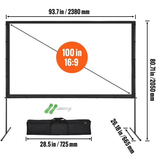 Écran de projection VEVOR avec support, écran de cinéma extérieur HD 16:9 4K 1080 de 100&nbsp;po avec support, écran de projection antifroissement