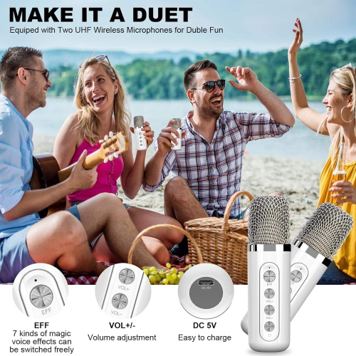 Machine à karaoké pour adultes et enfants, haut-parleur de karaoké Bluetooth portatif pour téléviseur, 2 microphones sans fil pour fête