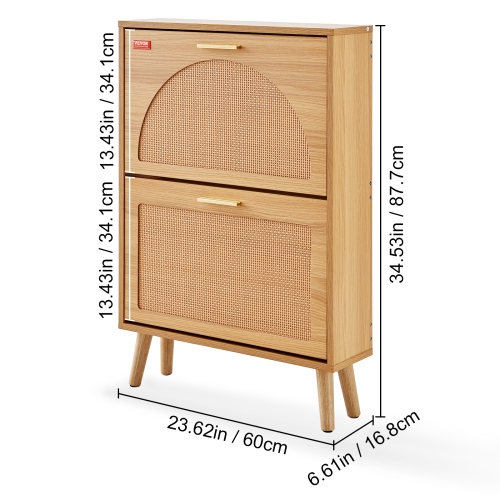 Armoire à chaussures VEVOR avec 2 tiroirs rabattables, armoire de rangement à chaussures pour entrée, range-chaussures autonome avec portes en rotin