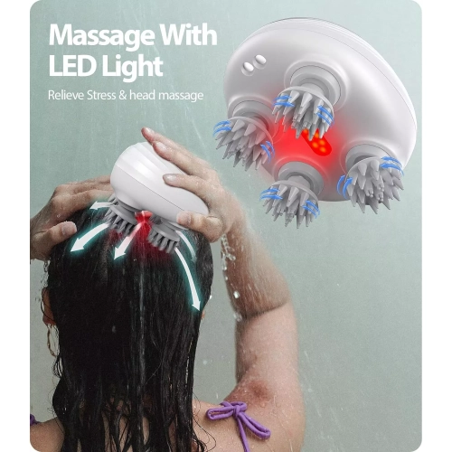 Appareil de massage électrique pour le cuir chevelu avec LED Light, étanche avec 8 griffes de massage