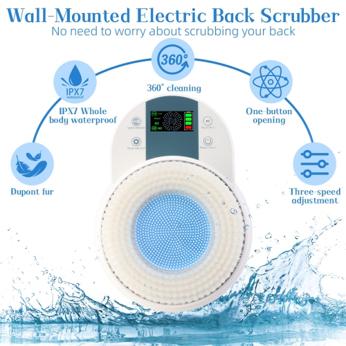 Wall-Mounted Electric Back Scrubber, Shower Back Scrubber 360° Automatic Back Scrubber for Shower, 3 Levels Adjustable for Daily Bathing