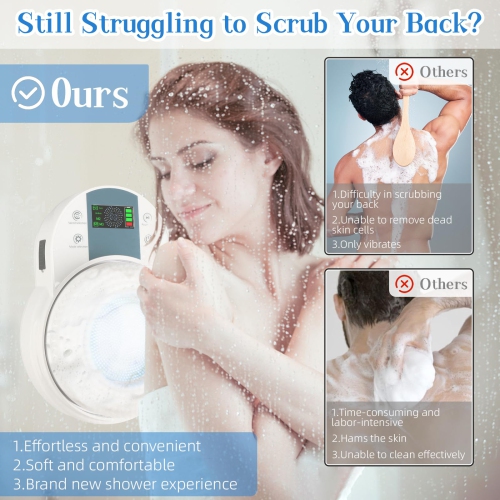 Wall-Mounted Electric Back Scrubber, Shower Back Scrubber 360° Automatic Back Scrubber for Shower, 3 Levels Adjustable for Daily Bathing