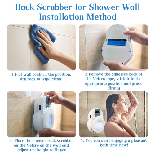 Wall-Mounted Electric Back Scrubber, Shower Back Scrubber 360° Automatic Back Scrubber for Shower, 3 Levels Adjustable for Daily Bathing