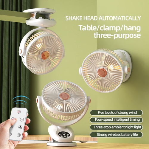 Portable Travel Fan, Multifunctional Lightweight Hanging Fan, 5 Speed Table Clamp Fan, USB Charging with LED Light for Outdoor Travel