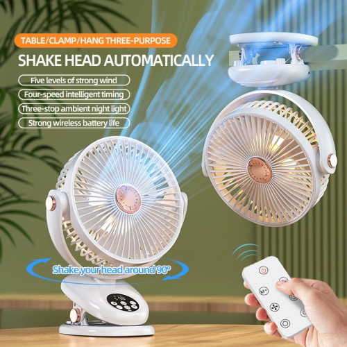 Portable Travel Fan, Multifunctional Lightweight Hanging Fan, 5 Speed Table Clamp Fan, USB Charging with LED Light for Outdoor Travel