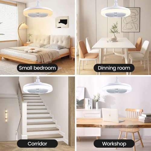 Ventilateur de plafond avec lumières et télécommande, petit ventilateur de plafond compact à intensité réglable, semi-encastré