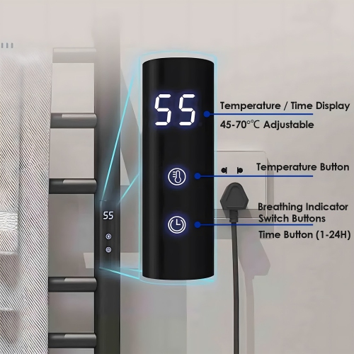 Bathroom Electric Heated Towel Rail Digital Display Towel Warmer Hidden/Exposed Wires Electric Towel Rack