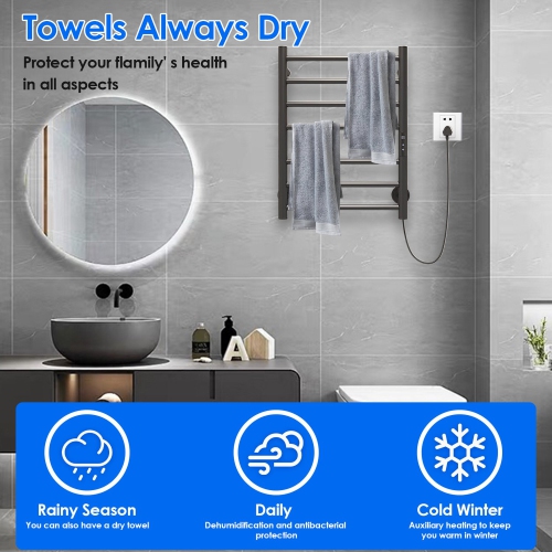 Bathroom Electric Heated Towel Rail Digital Display Towel Warmer Hidden/Exposed Wires Electric Towel Rack