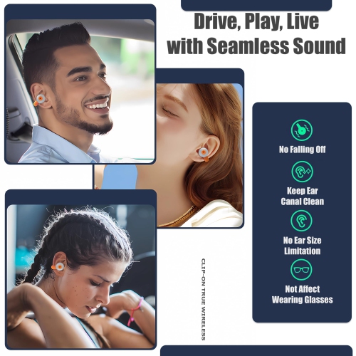 Open Earbuds, Immersive Audio Open Ear Earbuds, Clip on Earbuds for Comfort, Running Earbuds with OpenAudio for Awareness(White)