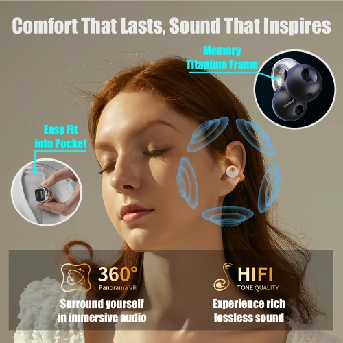 Open Earbuds, Immersive Audio Open Ear Earbuds, Clip on Earbuds for Comfort, Running Earbuds with OpenAudio for Awareness(White)