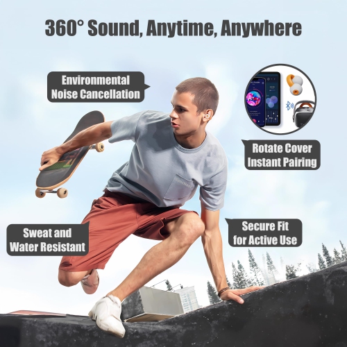 Open Earbuds, Immersive Audio Open Ear Earbuds, Clip on Earbuds for Comfort, Running Earbuds with OpenAudio for Awareness(White)