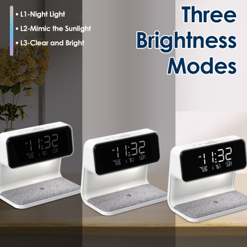 3 in 1 Bedside Lamp Wireless Charging Fabric Base Alarm Clock Night Light