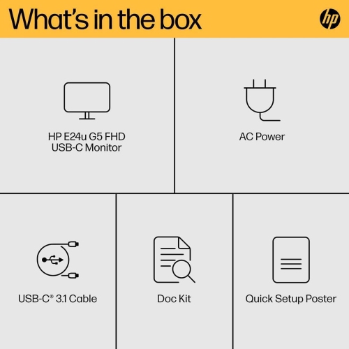 HP Monitor 24 Inch E24u G5-1920x1080, IPS, Ultra-Slim Design, Adjustable Stand, Anti-Glare, USB-C Connectivity, with HDMI Cable, Ideal for Home and