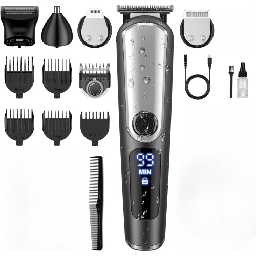MYACUC  Beard Trimmer for Men, Waterproof Electric Razor, Nose, Ear, Face And Mustache Trimmer, Cordless Rechargeable Mens Grooming Kit w Led