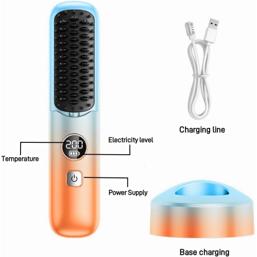 Cordless Hair Straightener, Portable Mini Heated Curling Comb with 5 Temperature Settings for Home & Travel