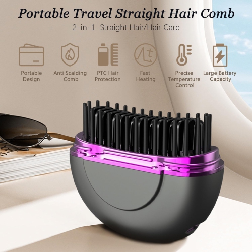 Portable Hair Straightener,Mini Heated Hair Straightening Brush With Protective Case for Travel and Home Use,Hot Comb Straightener for Women