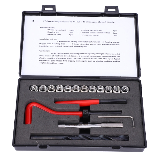 Image 1 of 9.. 17 Pcs Thread Repair Kit M10x1.25 Stainless Steel Rethreading Tap Set for Female Thread