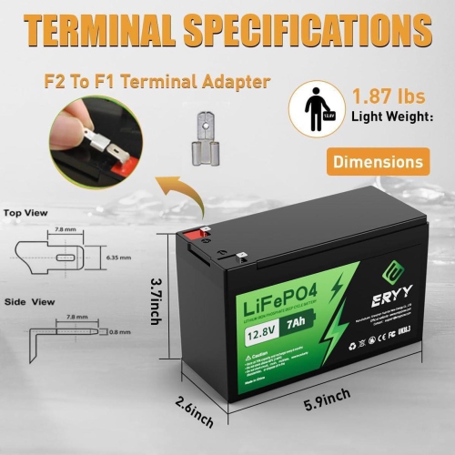 ERYY Lithium Battery 12V 25AH, 4000+ Deep Cycles Rechargeable Battery with BMS, Lithium Iron Phosphate for Solar, Fish Finder, Power Wheel Ride-on Toy