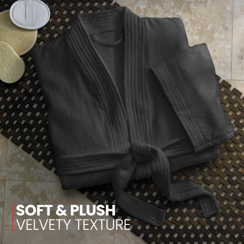 Canadian Linen Velour Kimono Bathrobes for Women Shower Bath Soft Absorbent Cotton Soft Plush for Resorts spa Lounge Robes Hotel, Large, Charcoal Grey