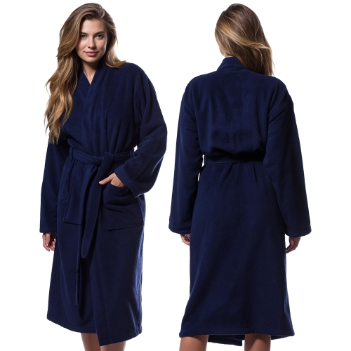 Canadian Linen Luxury Velour Soft Absorbent Cotton Kimono Women Bathrobes Bath Shower Soft Plush for Hotel Spa Massage Resorts Robes, Large, Navy Blue