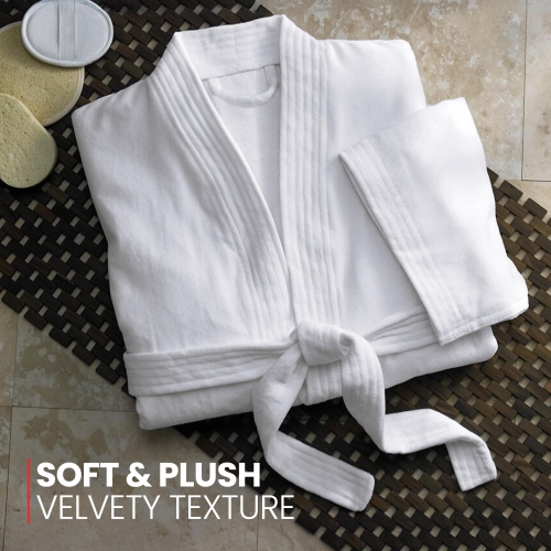 Canadian Linen Luxury Velour Cotton Bathrobes for Women Kimono Spa Bathrobes Shower Bath Soft Plush for Hotel Salon Resorts Lounge Robes, Large, White