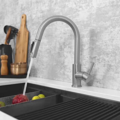 Modena Single Handle Brushed Stainless Steel Pull Down Kitchen Faucet with Reversible Osmosis