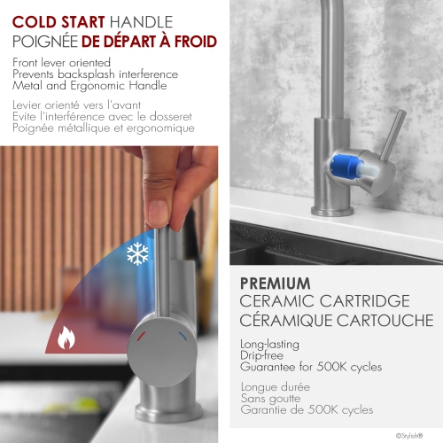 Modena Single Handle Brushed Stainless Steel Pull Down Kitchen Faucet with Reversible Osmosis