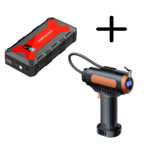 20000mAh Portable Car Battery Starter & Tire Inflator Air Compressor with Digital Display, USB Outputs, LED Lights, and Smart Safety Features