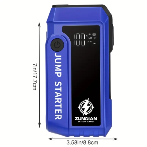 3000A Portable Car Jump Starter with USB QC3.0, LED Flashlight, Digital Display & Portable Tire Air Compressor with USB Charging