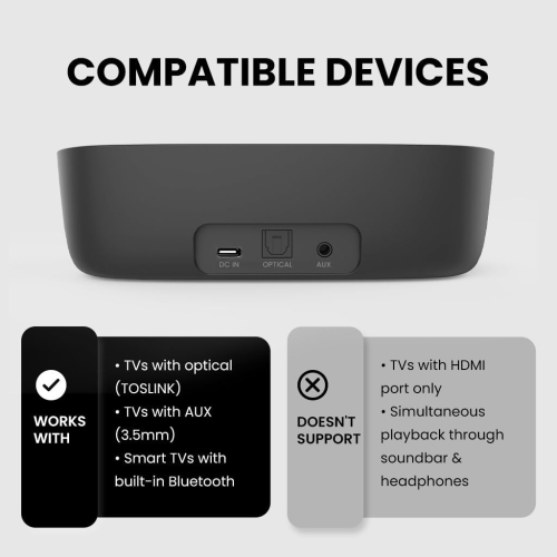 Avantree Ensemble - Wireless Headphones for TV Watching with Charging Dock & Transmitter