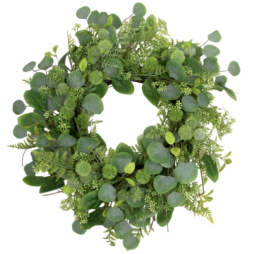 Seeded Eucalyptus with Sweet Gum Flowers Artificial Spring Wreath - 24"