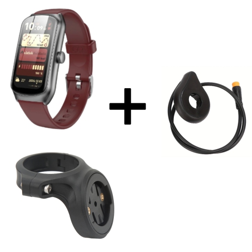 Red Smart Watch, Bike Tail Light Mount, and Electric Bike Pedal Sensor