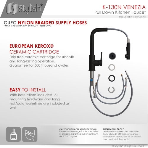 STYLISH Kitchen Sink Faucet Single Handle Pull Down Dual Mode Stainless Steel, Matte Black Finish K-130N