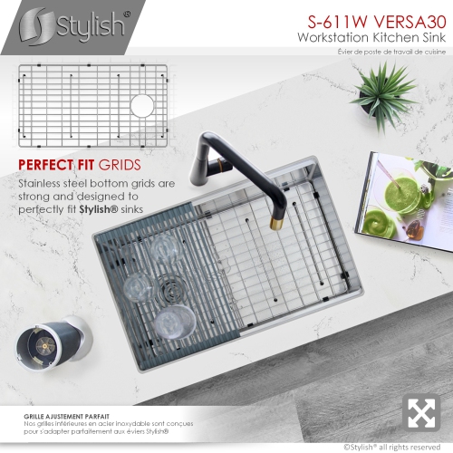 STYLISH 30 inch Workstation Single Bowl Undermount 16 Gauge Stainless Steel Kitchen Sink w/ Built in Accessories