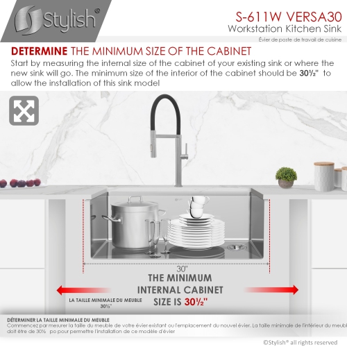 STYLISH 30 inch Workstation Single Bowl Undermount 16 Gauge Stainless Steel Kitchen Sink w/ Built in Accessories