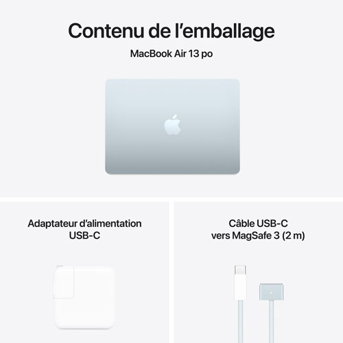 MacBook Air de 13,6 po avec Touch ID d'Apple - Bleu ciel (M4 d'Apple/RAM 24 Go/SSD 512 Go) - Français