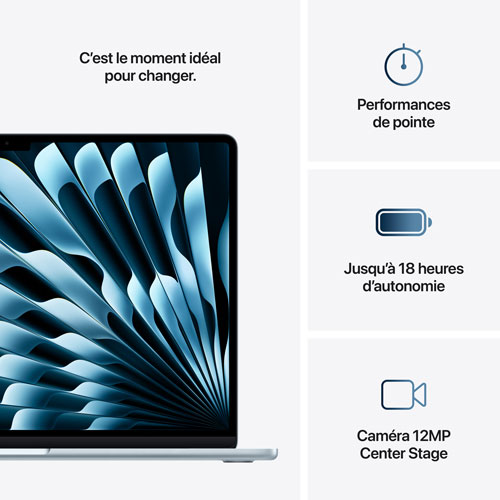 MacBook Air de 15,3 po avec Touch ID d'Apple - Bleu ciel (M4 d'Apple/RAM 16 Go/SSD 512 Go) - Anglais
