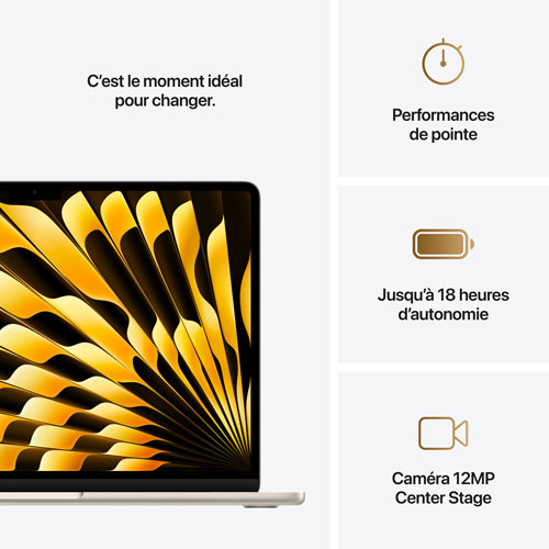 MacBook Air de 13,6 po avec Touch ID d'Apple - Comète (M4 d'Apple/RAM 16 Go/SSD 512 Go) - Anglais