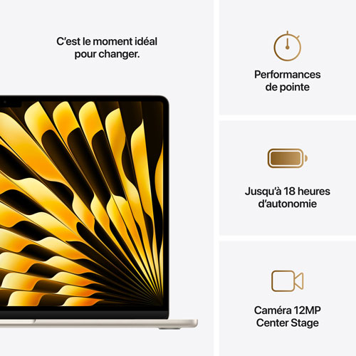 MacBook Air de 15,3 po avec Touch ID d'Apple (2025) - Comète (M4 d'Apple/RAM 16 Go/SSD 512 Go) - Anglais