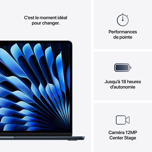MacBook Air de 15,3 po avec Touch ID d'Apple - Minuit (M4 d'Apple/RAM 16 Go/SSD 512 Go) - Français