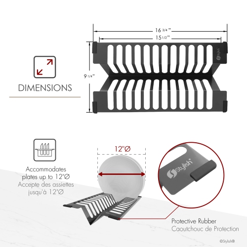 STYLISH 16 3/4" Over Sink Stainless Steel Dish Organizer in Graphite Black