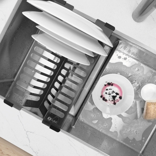 STYLISH 16 3/4" Over Sink Stainless Steel Dish Organizer in Graphite Black